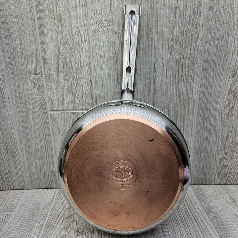 Revere Ware 10in Polished Ellipse Copper Disk Sauté Skillet Frying Pan SM 03k - Picture 2 of 10